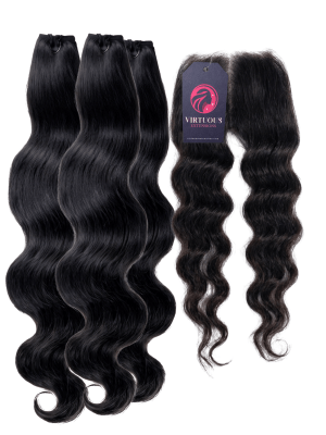 3 raw vietnamese natural wavy bundles + 4x4 lace closure deal